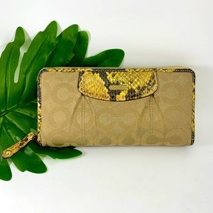 Coach Gold Fabric Signature Wallet with Python Trimming